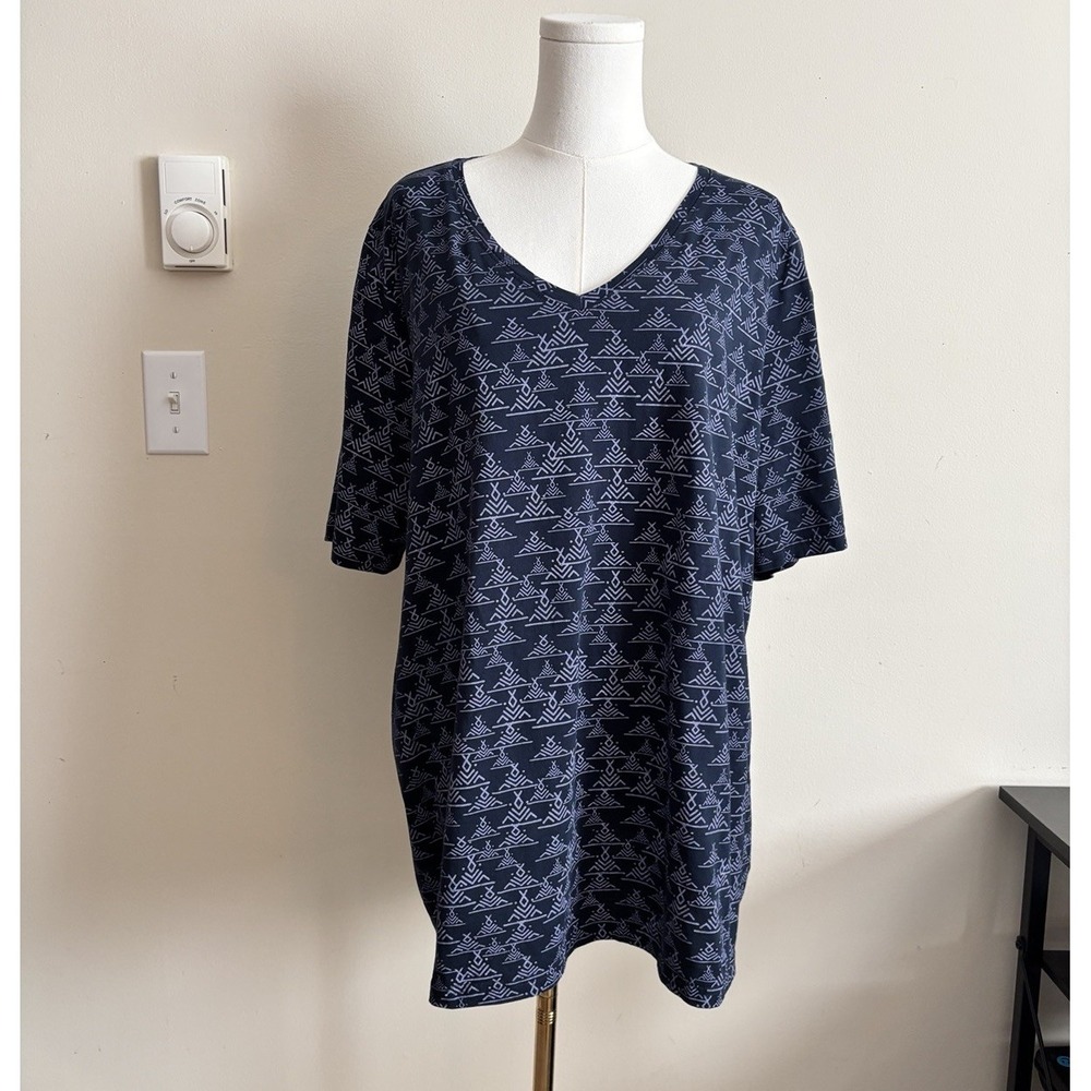 Ulla Popken Plus Size 24 26 3X Geometric T Shirt Top Cotton Stretch V Neck